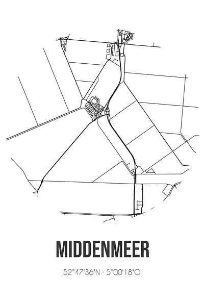 Middenmeer (Noord-Holland) | Map | Black and white by Prints of Place