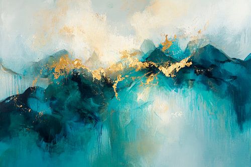Abstract kustlandschap met gouden accenten