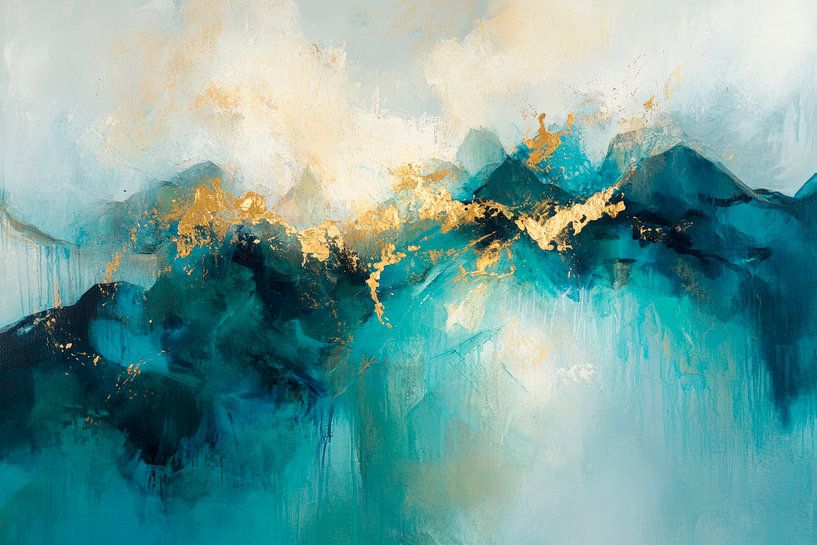 Abstract coastal landscape with gold accents by Poster Art Shop