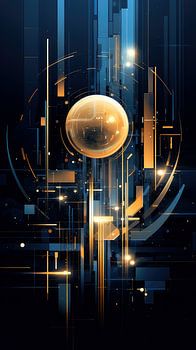 Betoverende Cirkels: Een Abstracte Muurdecoratie in Donkerblauw en Goud