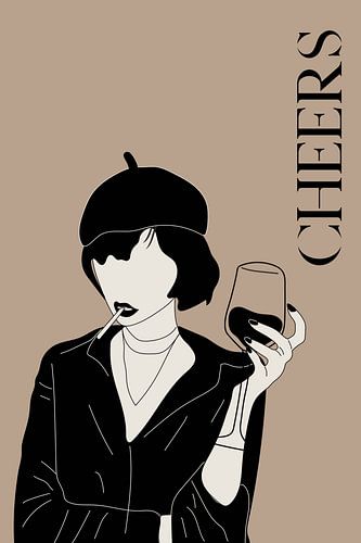 Cheers Poster – Moderne Bar Kunst – Minimalistische Illustratie – Stijlvolle Wanddecoratie voor de Thuisbar of Woonkamer