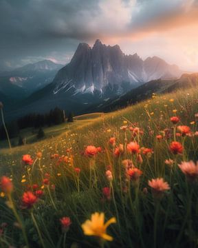 Dolomiten-Horizont über Sommerwiese von fernlichtsicht