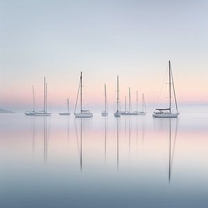 Kreative abstrakte Bild der Segelboote auf einem verträumten Meer