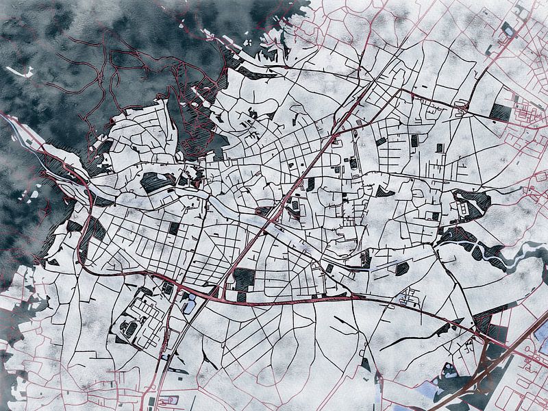Carte de Baden bei Wien avec le style 'White Winter' par Maporia
