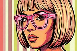 Illustrated Woman with Blonde Hair and Pink Framed Glasses by Markus Gann