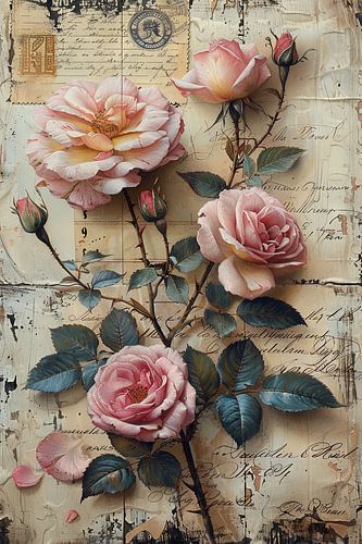 Elegante rozen op een vintage letter achtergrond