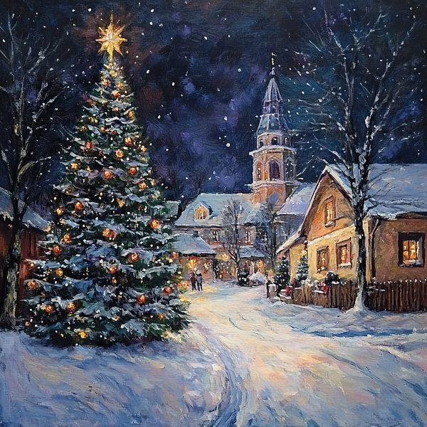 Village de Noël Arbre de Noël illuminé dans le village par l