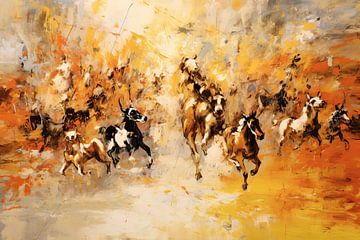 Horses Coming Home | Modern Schilderij van Blikvanger Schilderijen