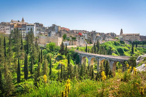 Gravina in Puglia oude stad, brug en kloof. Apulië, Italië