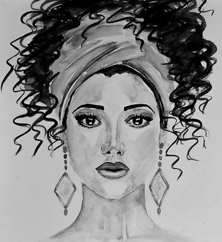 Aquarelle femme en noir et blanc