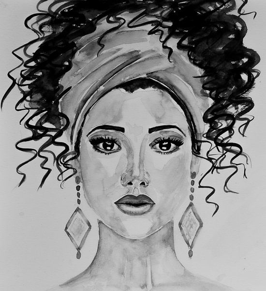 Aquarelle femme en noir et blanc par Bianca ter Riet
