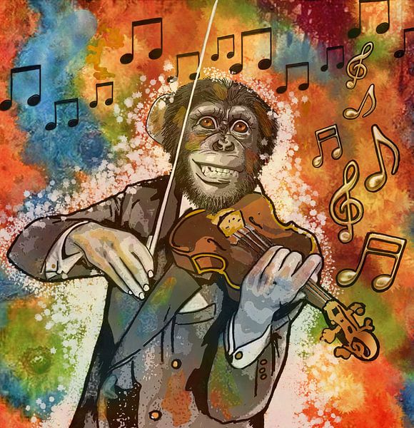 "Music monkey" van KleurrijkeKunst van Lianne Schotman