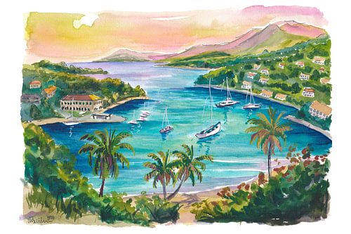 Englischer Hafen von Antigua Gemälde mit tropischer Küste und historischem Yachthafen von Markus Bleichner