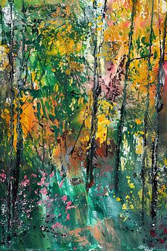 Abstracte Herfst in Kleurrijk Boslandschap van De Muurdecoratie