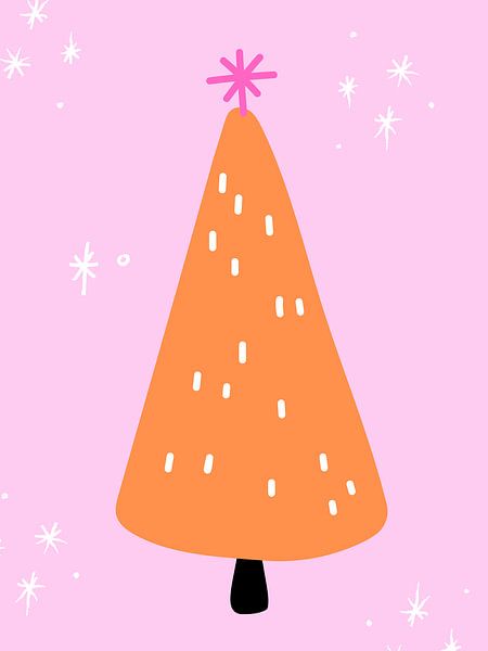Orange-coloured fir tree in front of a starry sky by Kim Karol / Ohkimiko