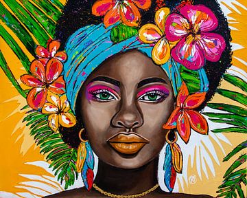 Caribbean woman with flowers by Happy Paintings