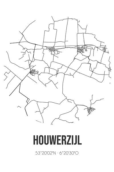 Houwerzijl (Groningen) | Karte | Schwarz und weiß von Ortsdrucke