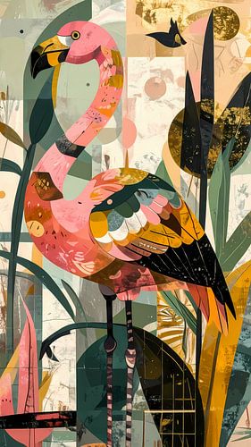Abstract Flamingo Schilderij – Stijlvol Statement voor Interieurstylisten