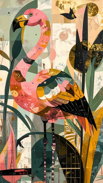 Abstract Flamingo Painting - Stylish Statement for Interior Stylists by Emiel de Lange