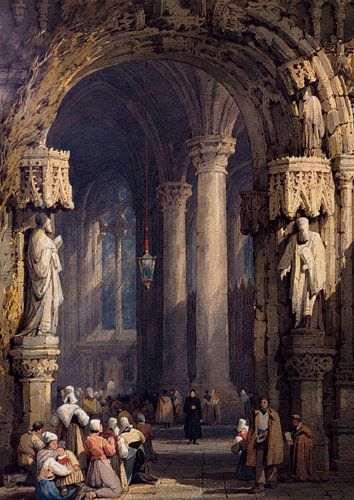 Andächtige versammeln sich in einer gotischen Kathedrale