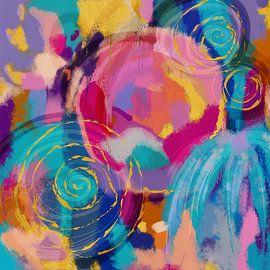Kleurrijk abstract schilderij vol zomerse energie en speelse expressie van MadameRuiz