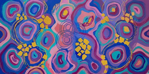 Kleurrijk abstract schilderij vol energie en speelse expressie