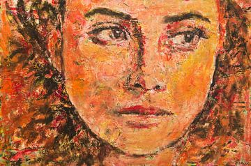 Schilderij oranje portret vrouw van Anja Namink