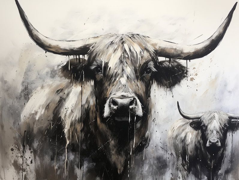 Schotse Hooglanders zwart wit van Bianca ter Riet