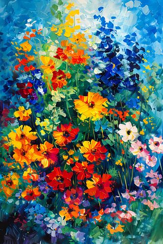 Kleurrijk abstract bloemenveld schilderij