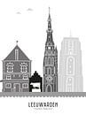 Skyline illustratie stad Leeuwarden zwart-wit-grijs van Mevrouw Emmer thumbnail