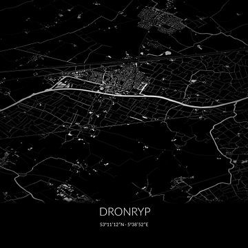 Zwart-witte landkaart van Dronryp, Fryslan. van Rezona