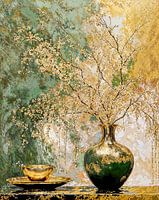 Vase, Tasse und Untertasse in Gold: Serie Aquarell Stillleben-5