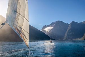 Op de boot in Milford Sound, Nieuw Zeeland van Christian Müringer