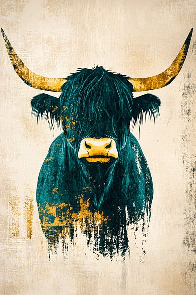 Modern Scottish highlander with gold accents by Imperial Art House