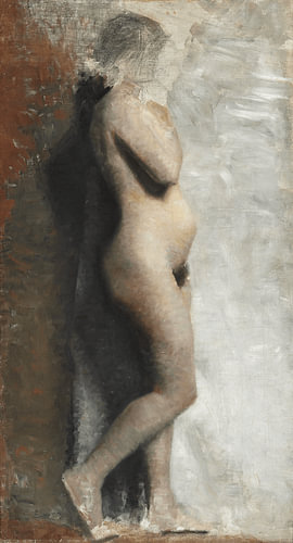 Vilhelm Hammershøi - Naakt vrouwelijk model. Staand. Profiel naar rechts, 1886