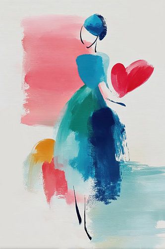 Peinture abstraite - Bleu et rose gai et expressif sur Joriali Art abstrait