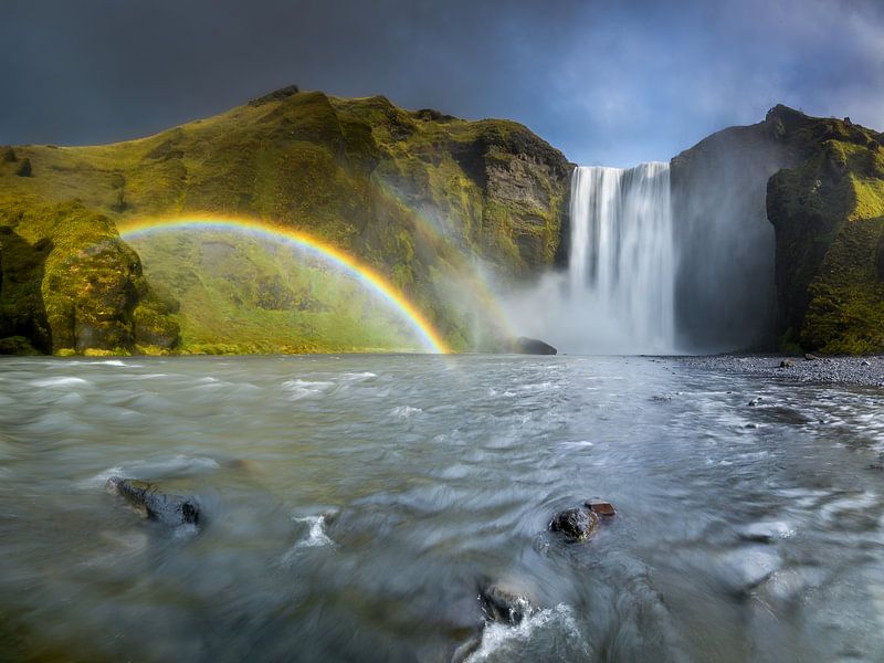 Rainbow waterfall in Iceland by Ellen van den Doel on canvas, poster,  wallpaper and more