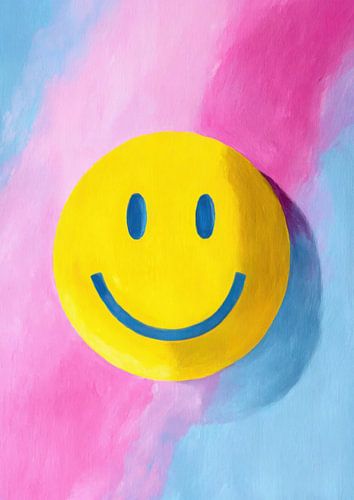 Smiley op roze-blauw in olieverf