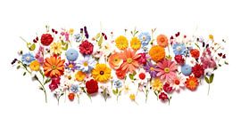 Frühling mit bunten Blumen, weißer Hintergrund