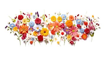 Printemps avec fleurs multicolores, fond blanc sur Animaflora PicsStock