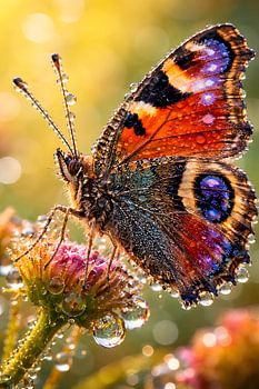 Jewel of the Morning Dew – Vibrant Butterfly in Glistening Macro Detail