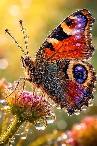 Jewel of the Morning Dew – Vibrant Butterfly in Glistening Macro Detail