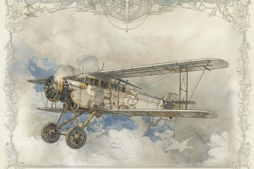 Detailed drawing of a vintage biplane - 