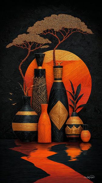 african-black-gold-orange by Gelissen Artworks
