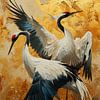 Deux grues dansant sur l'or sur Digitale Schilderijen