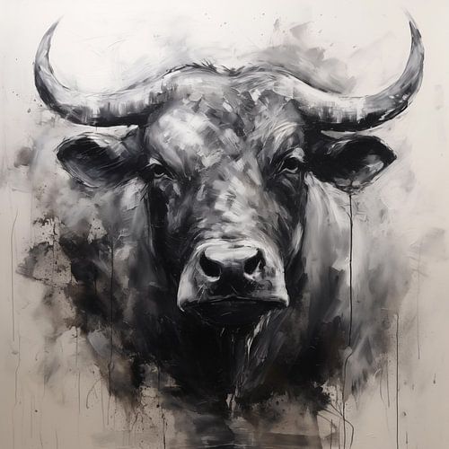 Stier portret zwart-wit