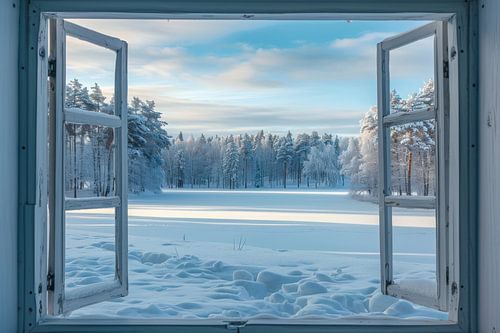 Venster naar het winterlandschap