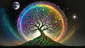 Baum des Lebens und Mond, Illustration Hintergrund