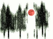 Rode maan tussen de bomen. van Wil van der Velde/ Digital Art thumbnail