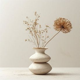A white Wabi-Sabi Japandi vase with hogweed. by Studio Jet